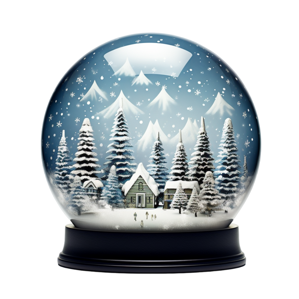 AI generated Shiny christmas tree in snow globe png