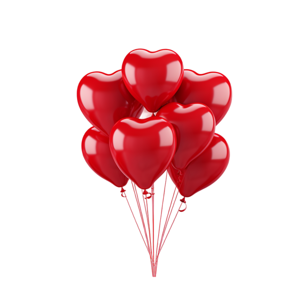 AI generated Happy Valentines Day Bunch of red air balloons in the shape of heart png