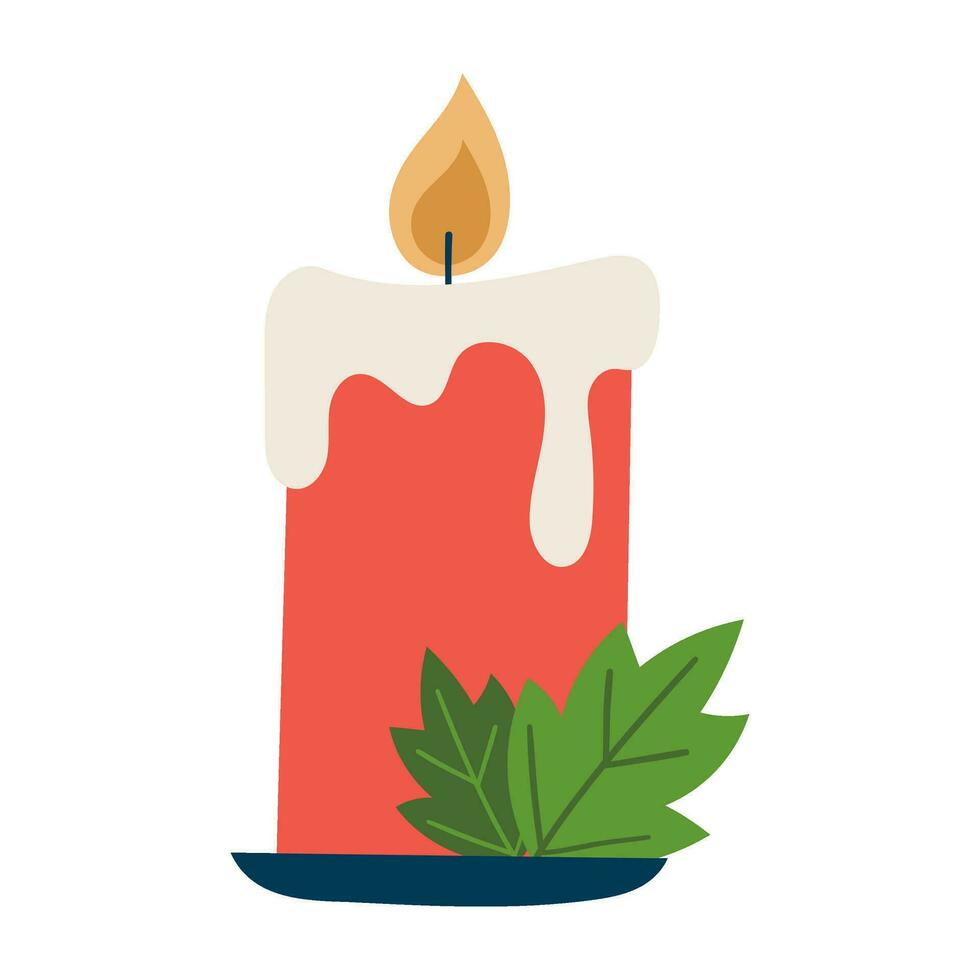 red candle with holly christmas vector