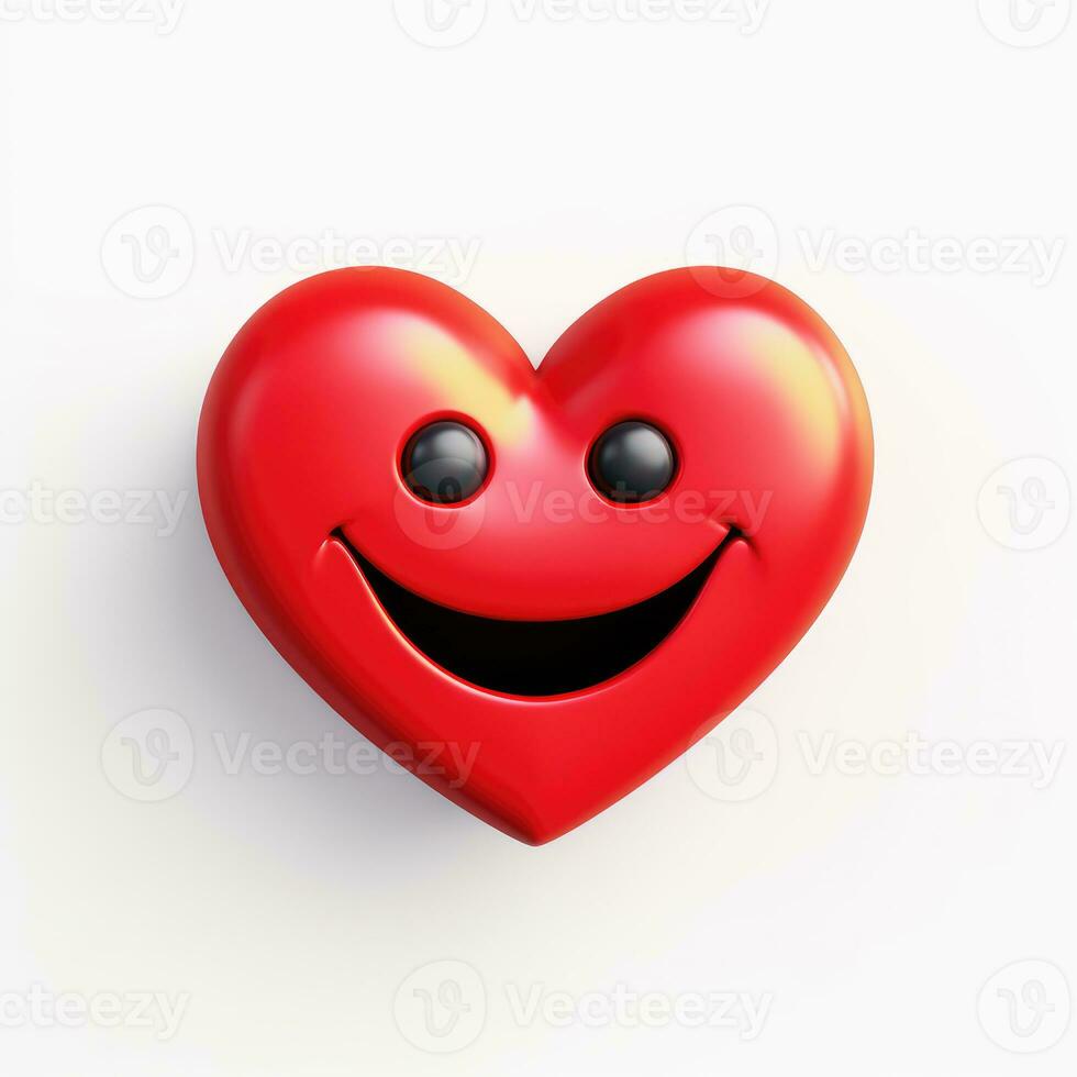 ai generado dibujos animados sonriente rojo corazón emoji aislado en blanco antecedentes foto