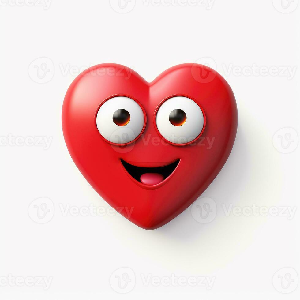 AI generated Cartoon smiling red heart emoji isolated on white background photo