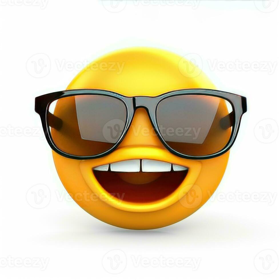 AI generated Smiling emoji with sunglasses isolated on white background photo