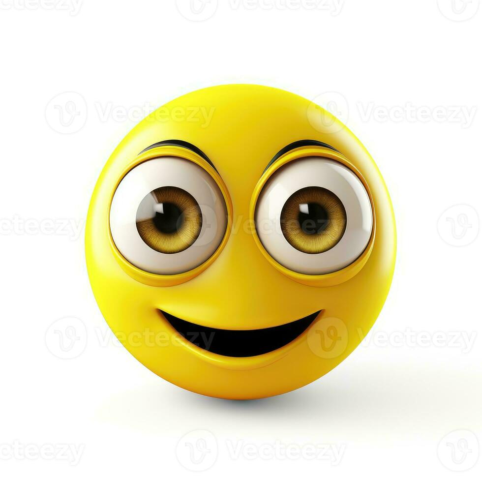 AI generated Yellow emoji with smiley face on white background photo