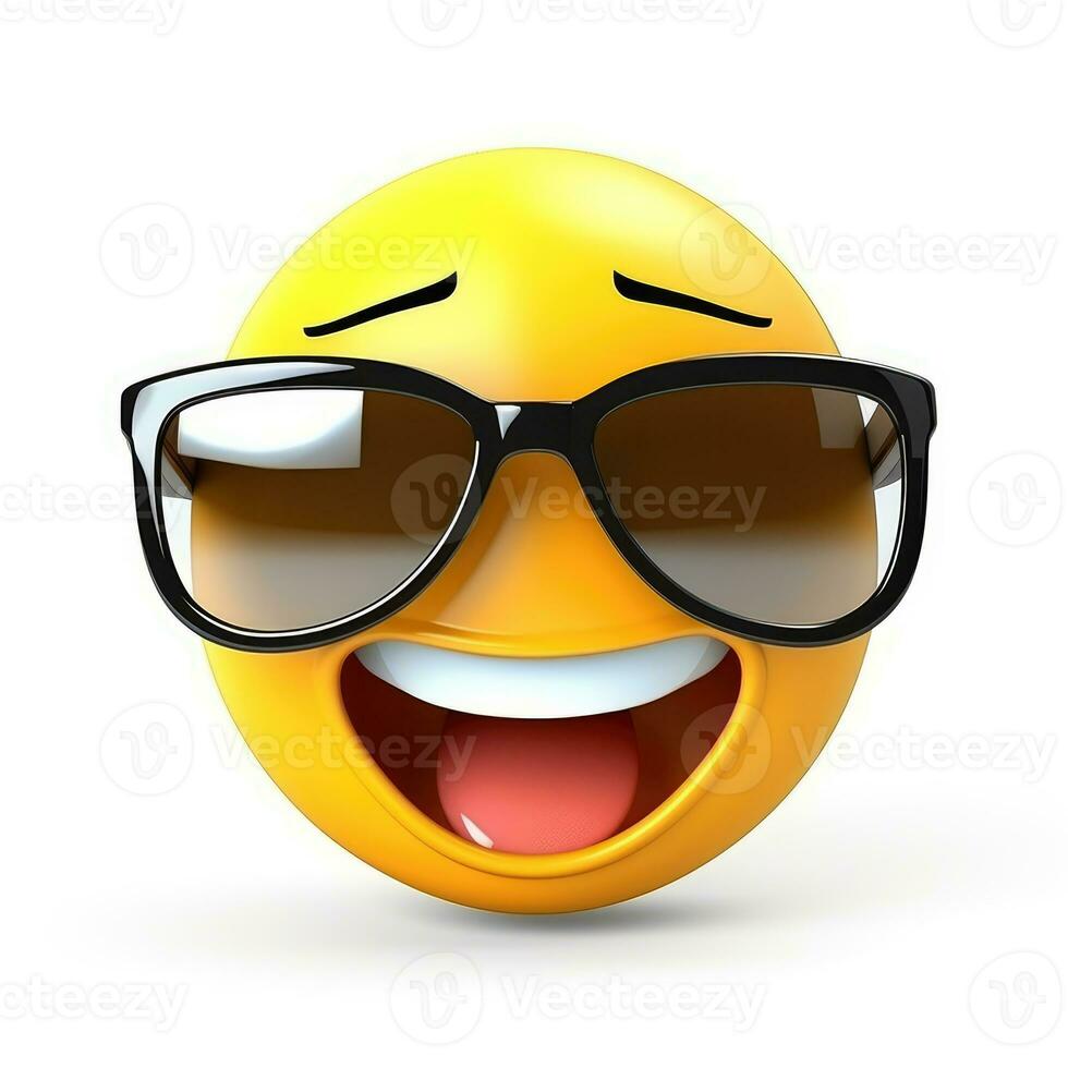 ai generado sonriente emoji con Gafas de sol aislado en blanco antecedentes foto