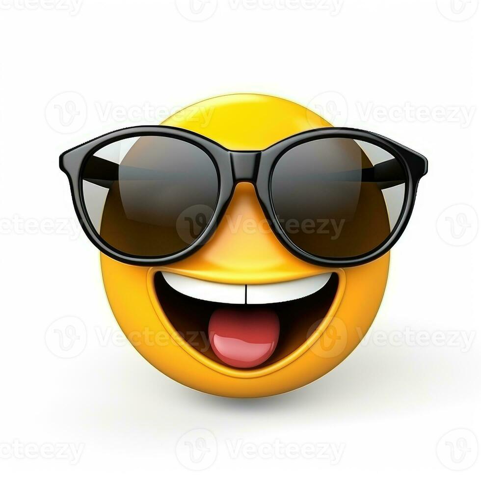 ai generado sonriente emoji con Gafas de sol aislado en blanco antecedentes foto