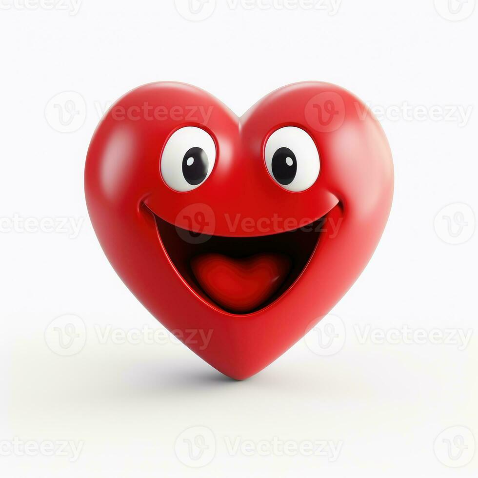 AI generated Cartoon smiling red heart emoji isolated on white background photo