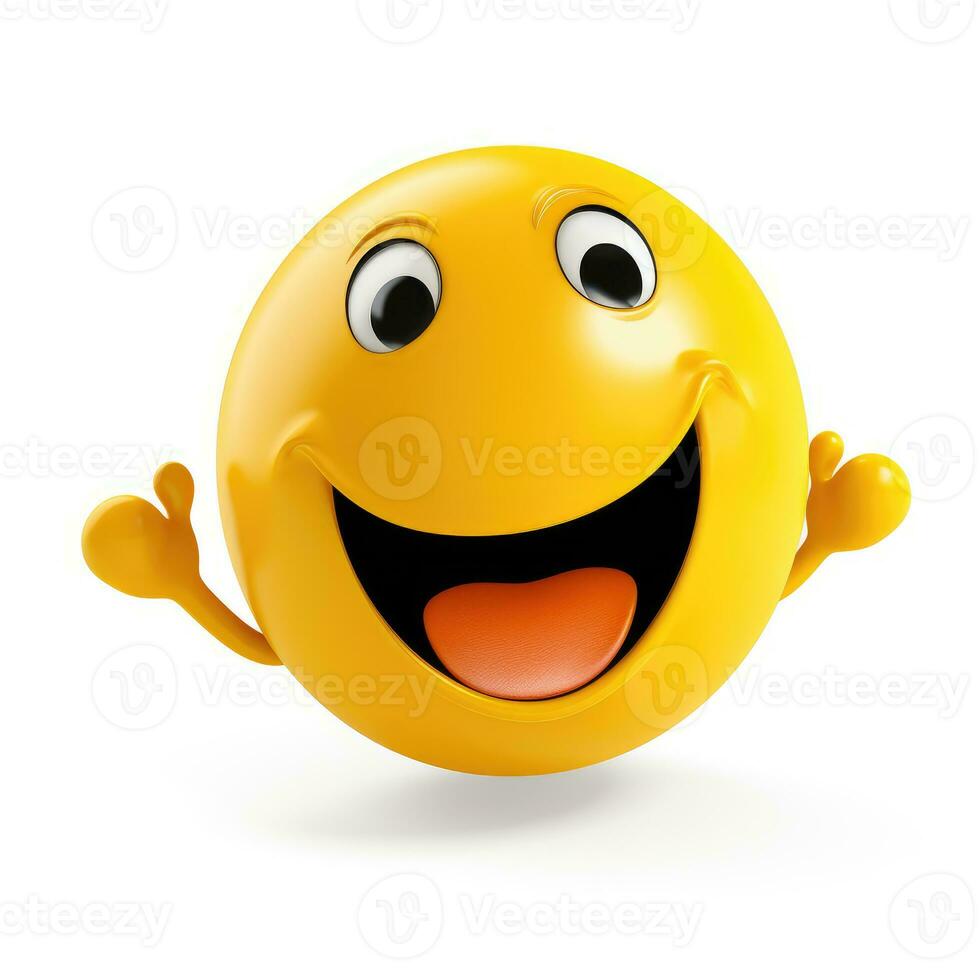 ai generado sonriente amarillo emoticon cara emoji aislado en blanco antecedentes foto