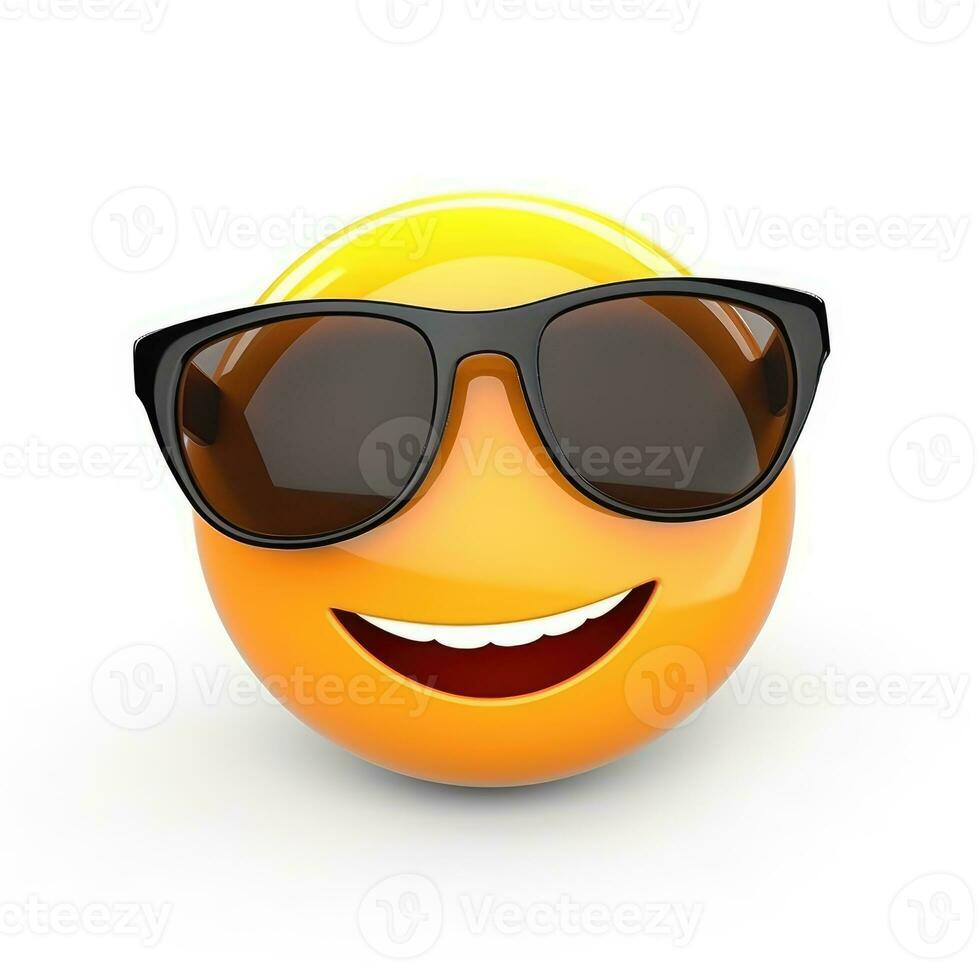 ai generado sonriente emoji con Gafas de sol aislado en blanco antecedentes foto