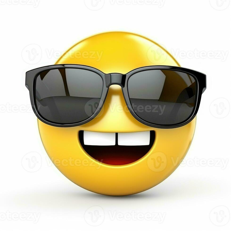 AI generated Smiling emoji with sunglasses isolated on white background photo