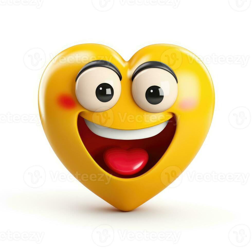 AI generated Yellow heart emoji with smiley face on white background photo