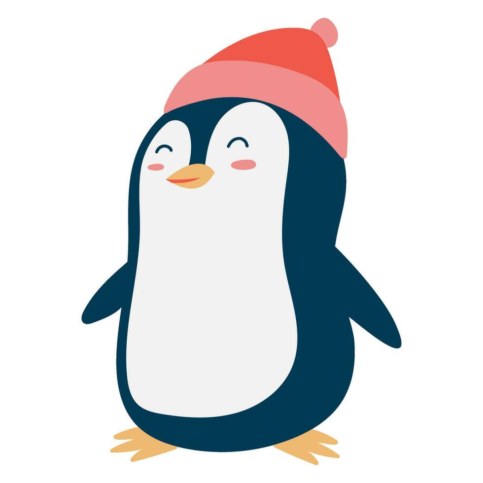 cute penguin with beanie animal illustration vector