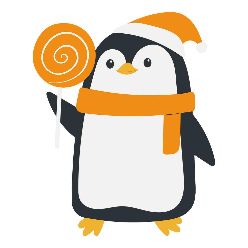 cute penguin eat christmas candy illustration vector