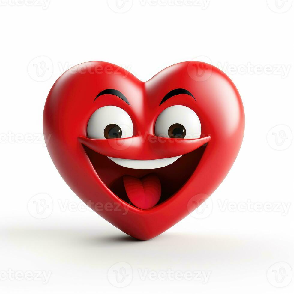 AI generated Cartoon smiling red heart emoji isolated on white background photo