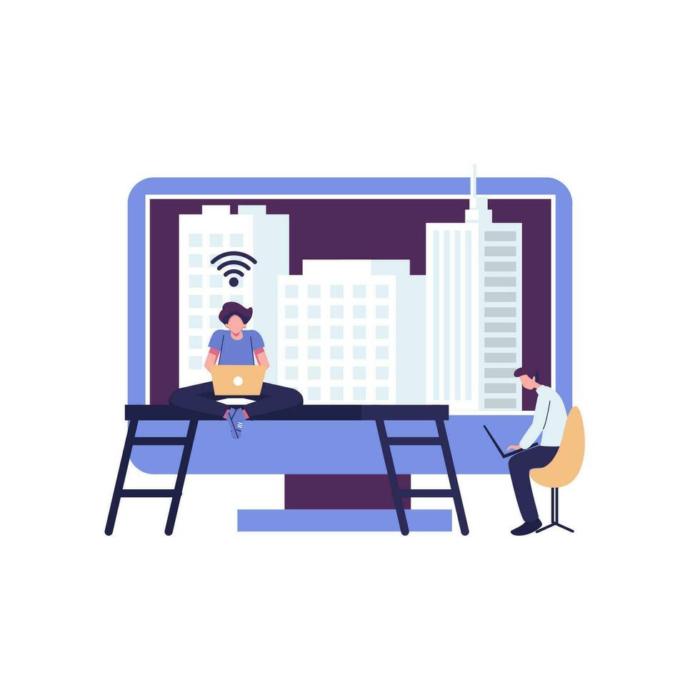Remote work from home flat style illustration vector design