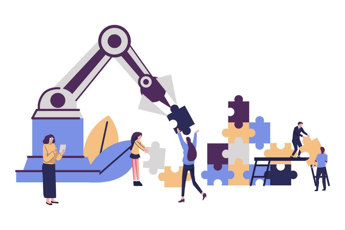 people connecting puzzle elements, cooperation, partnership, teamwork symbol flat vector design