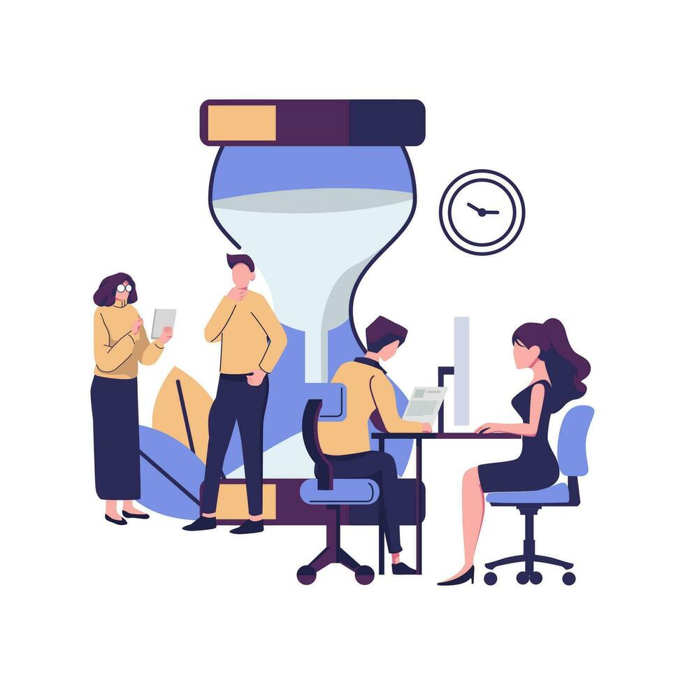 work time management concept, quick response, people working on time flat vector illustration design