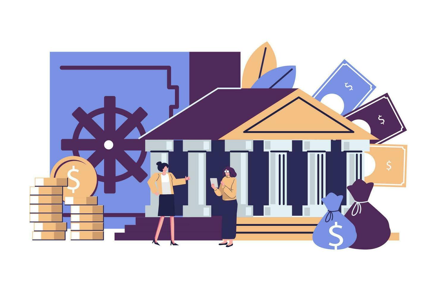 closed bank safe, dollars in a deposit box and a cash bag, safe savings, a money deposit vector