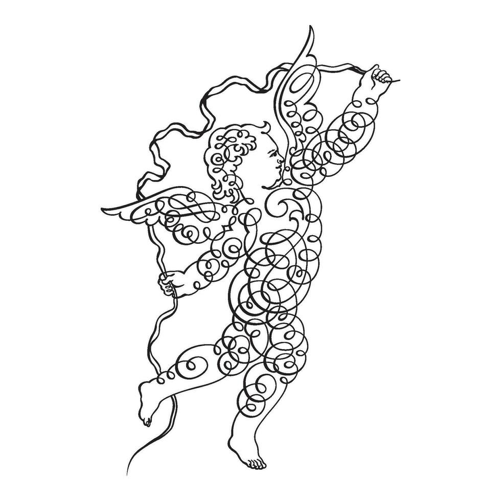 Clásico decorativo caligrafía querubín ornamental silueta vector diseño