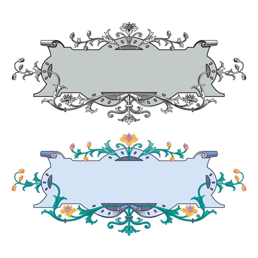 Hand drawn horizontal banners set with retro style ribbons decoration elements isolated vector illustration