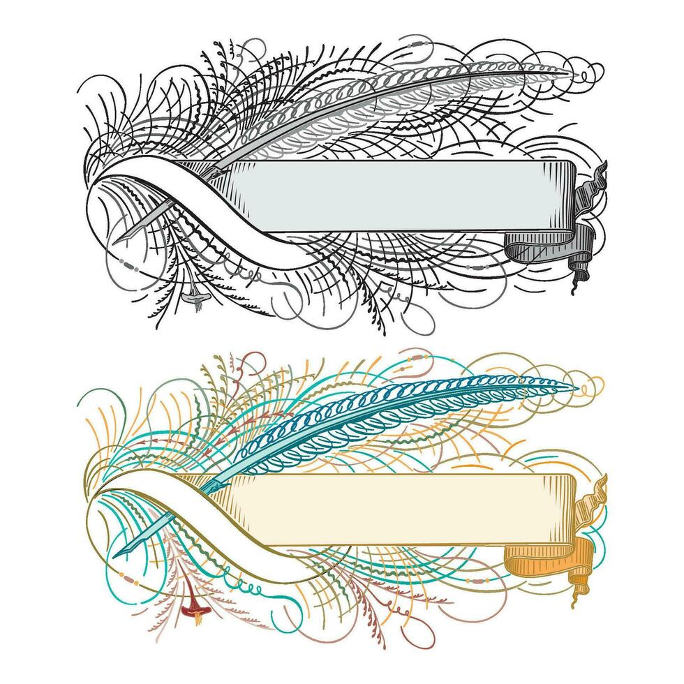 mano dibujado horizontal pancartas con pluma conjunto con retro estilo cintas decoración elementos aislado vector ilustración