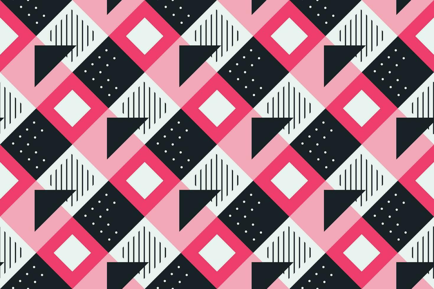 Retro black, pink and white geometric pattern background, vector abstract square art. Trendy bauhaus pattern background