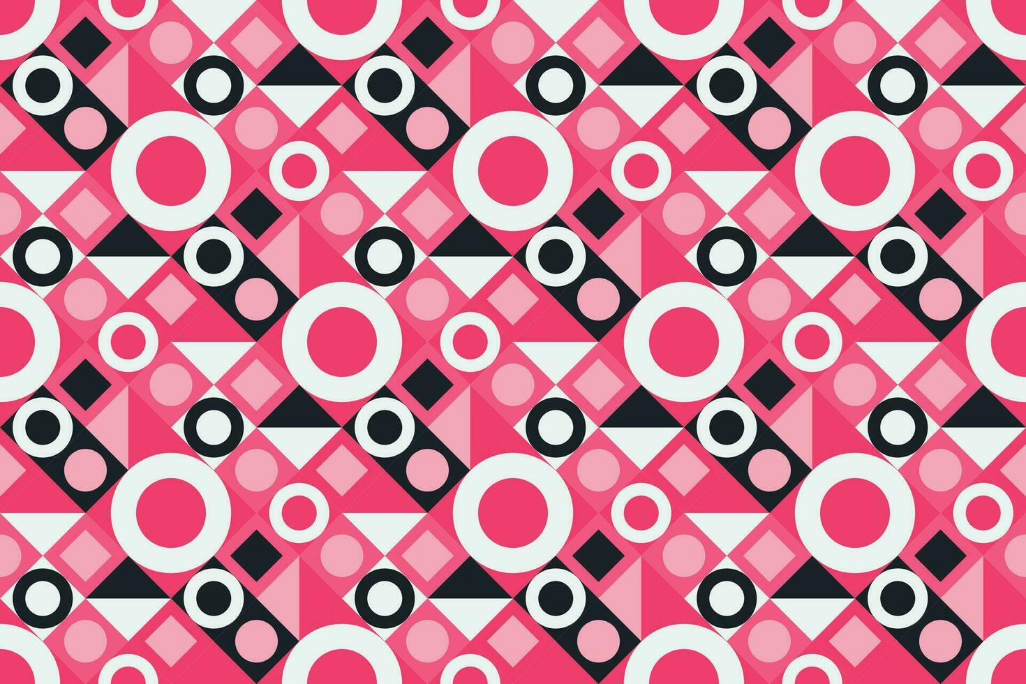 Retro black, pink and white geometric pattern background, vector abstract square art. Trendy bauhaus pattern background