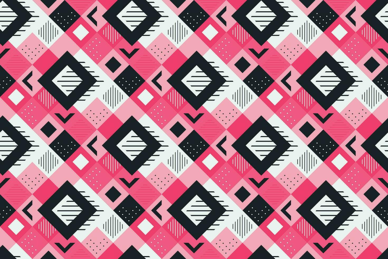 Retro black, pink and white geometric pattern background, vector abstract square art. Trendy bauhaus pattern background