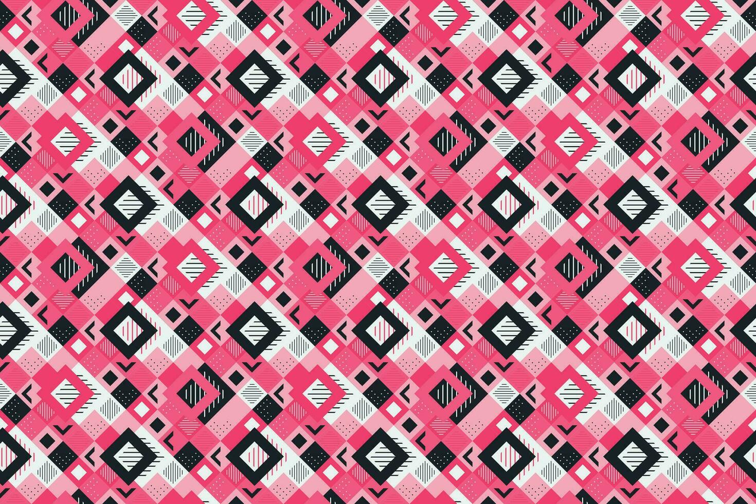 Retro black, pink and white geometric pattern background, vector abstract square art. Trendy bauhaus pattern background