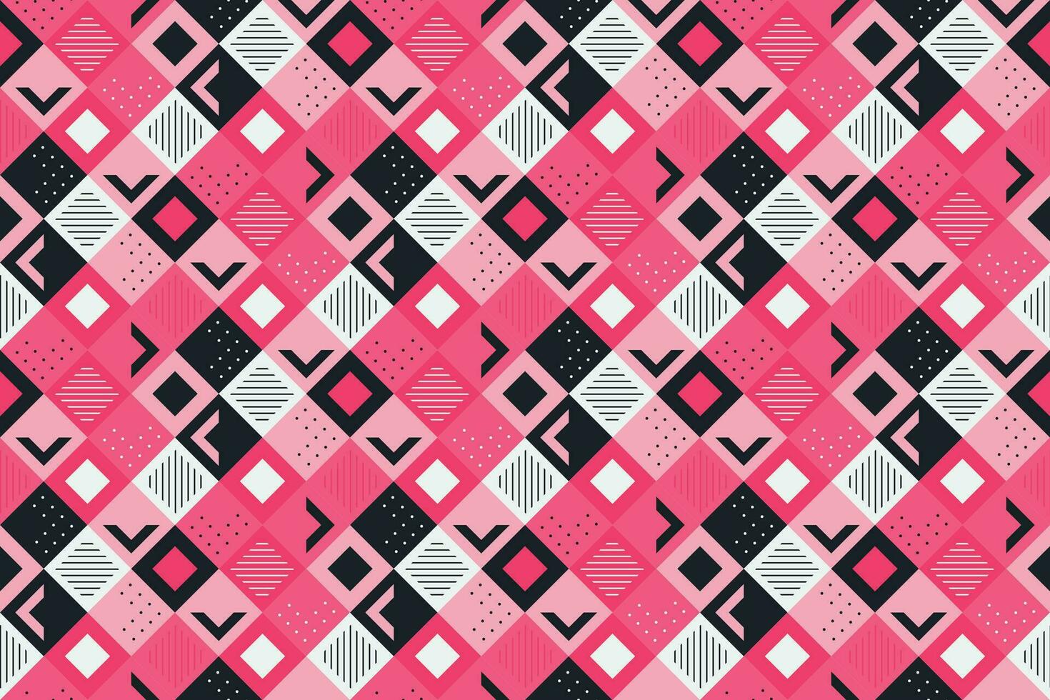 Retro black, pink and white geometric pattern background, vector abstract square art. Trendy bauhaus pattern background