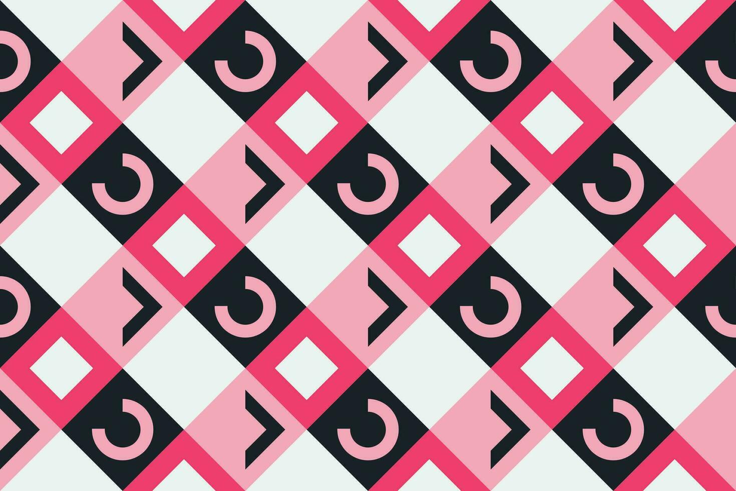 Retro black, pink and white geometric pattern background, vector abstract square art. Trendy bauhaus pattern background