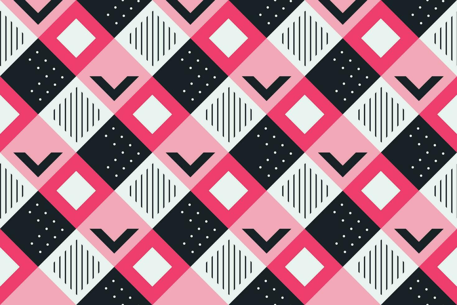 Retro black, pink and white geometric pattern background, vector abstract square art. Trendy bauhaus pattern background
