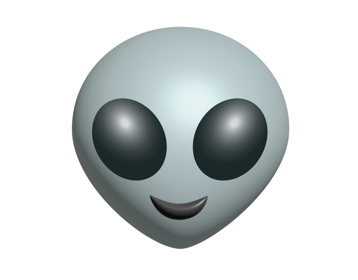 Oval, bare head of gray alien 3D icon with black eyes, smile png