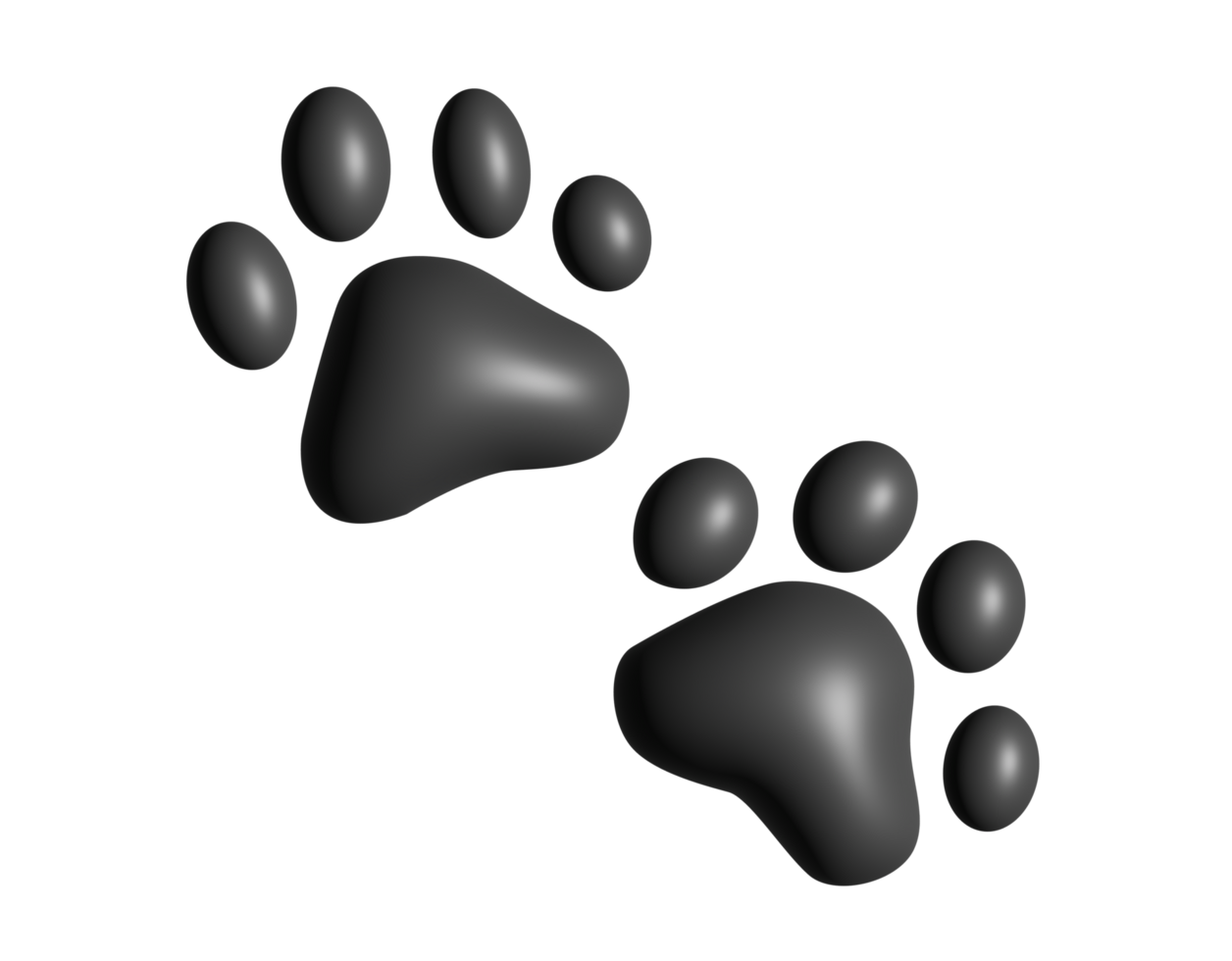 A pair of dark paw prints 3D icon, showing four toes and pad png