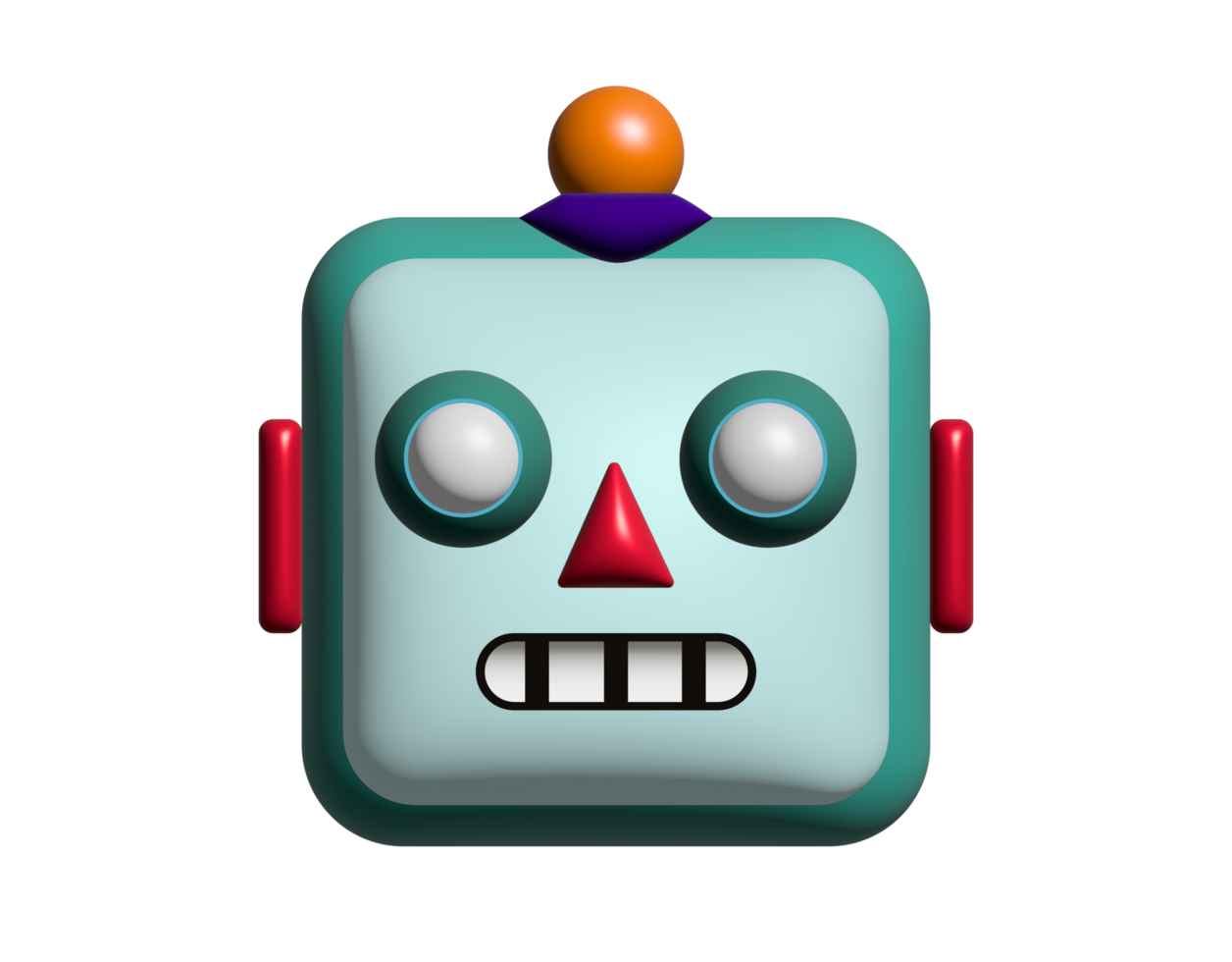 The isolated head of classic vintage tin toy grimace robot icon with circular eyes, triangular nose, knobs for ears png