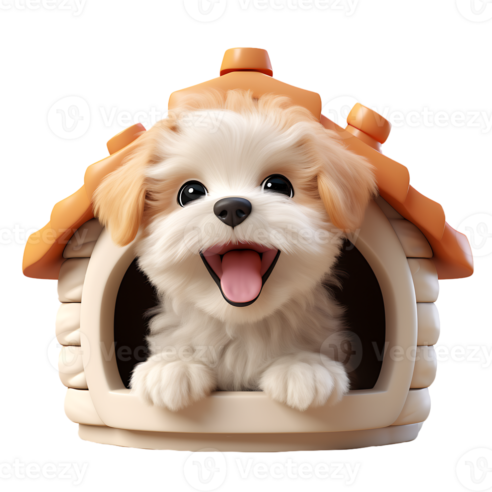 AI generated 3D Cute Puppy Peeking Out of Doghouse Isolated On Transparent Background png