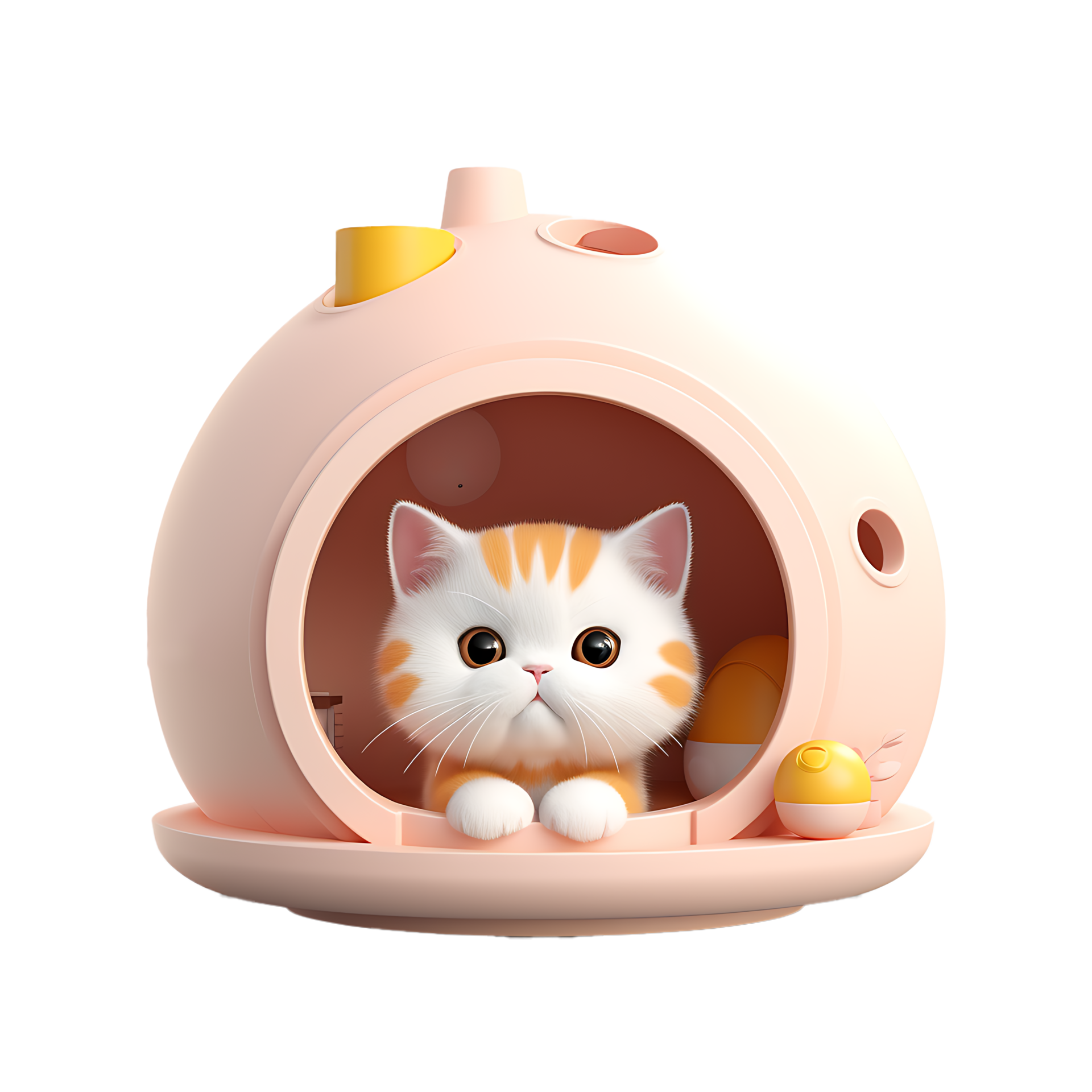 AI Generated 3D Cute Cat Peeking Out Of Cat House Isolated On ai-generated-3d-cute-cat-peeking-out-of-cat-house-isolated-on