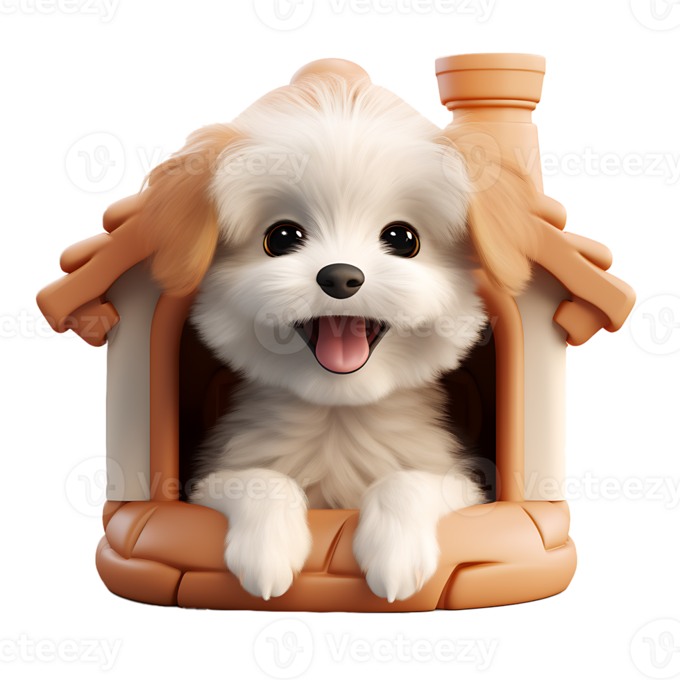 AI generated 3D Cute Puppy Peeking Out of Doghouse Isolated On Transparent Background png