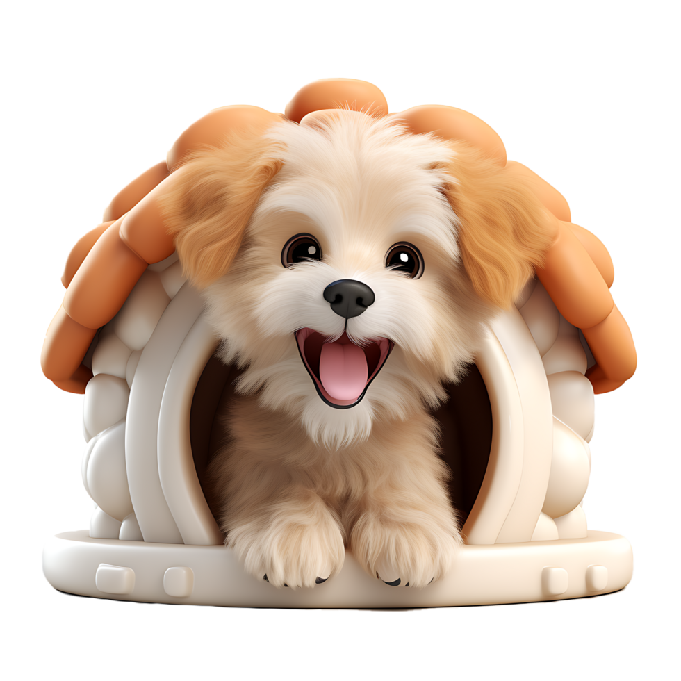 AI generated 3D Cute Puppy Peeking Out of Doghouse Isolated On Transparent Background png