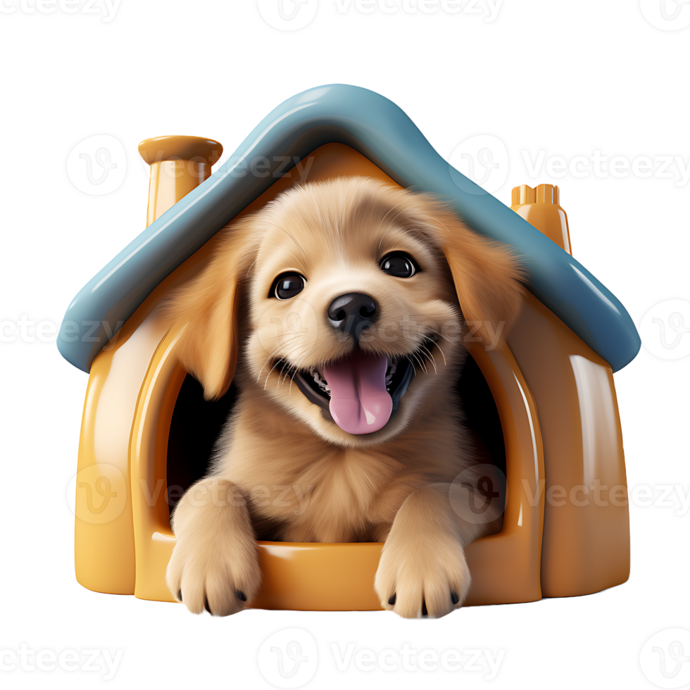 AI generated 3D Cute Puppy Peeking Out of Doghouse Isolated On Transparent Background png