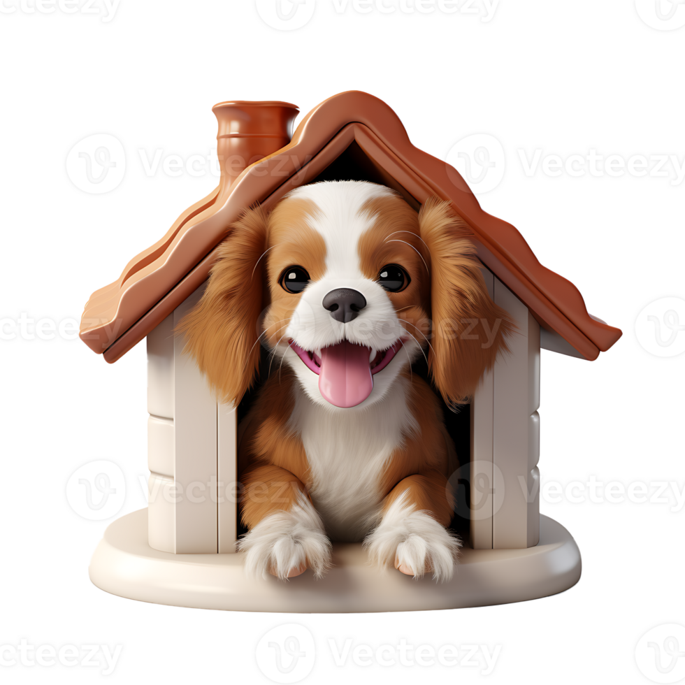AI generated 3D Cute Puppy Peeking Out of Doghouse Isolated On Transparent Background png