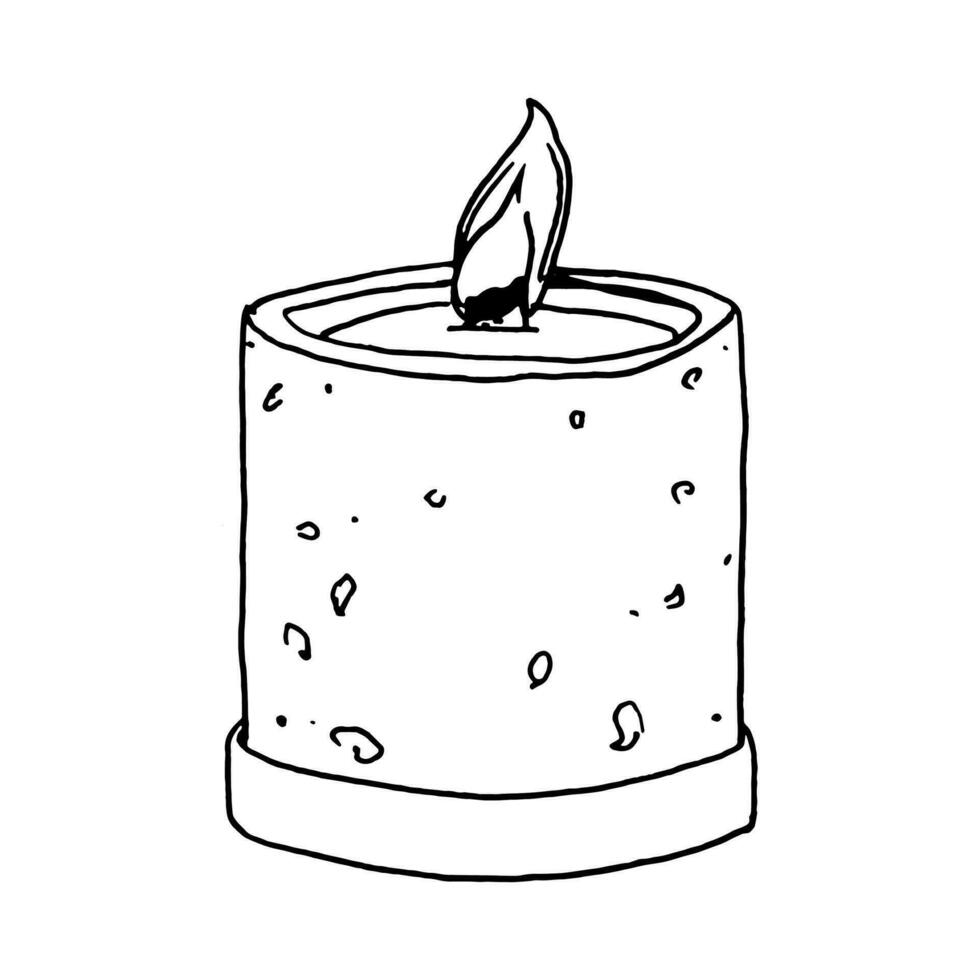 Vector candle simple illustrated. Decoration for birthday party or romantic dinner for Valentine's Day. Festive handdrawn candlelight with wick and wax