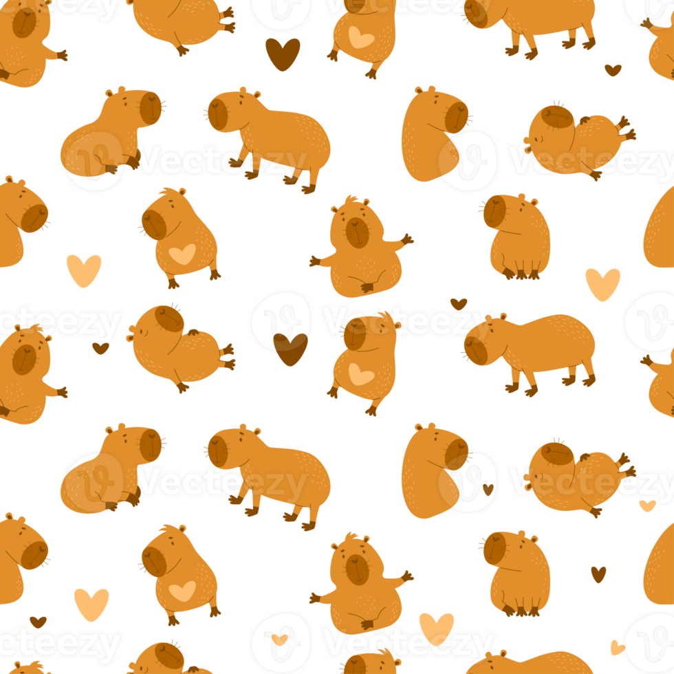 Seamless pattern.  animal capybaras png