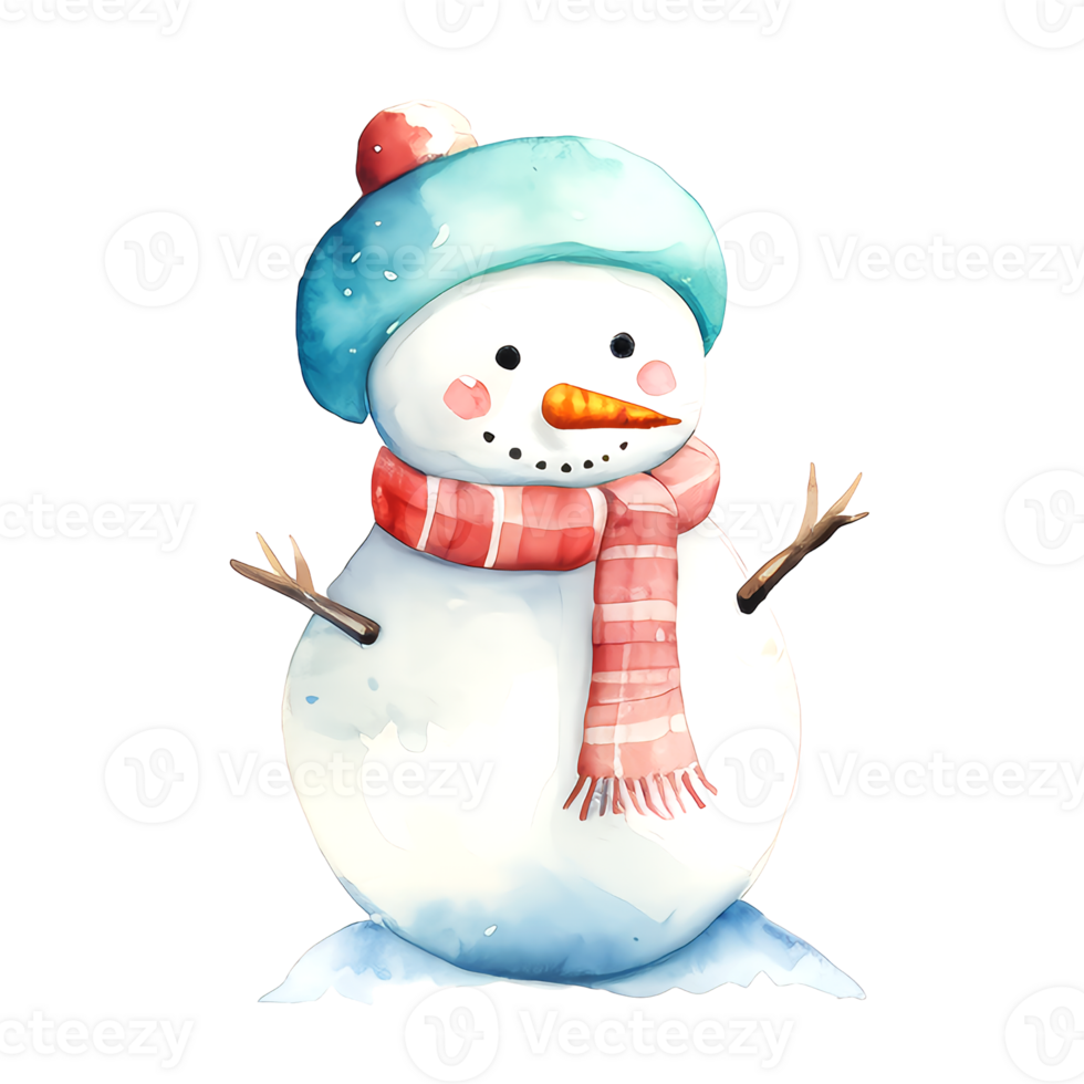 AI generated Watercolor Christmas Snowman. Clipart. AI generated. png