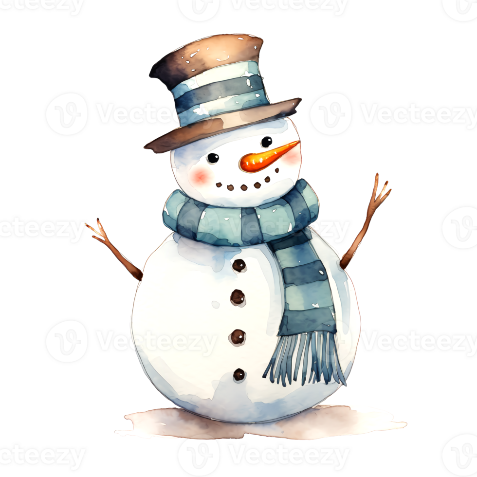 AI generated Watercolor Christmas Snowman. Clipart. AI generated. png