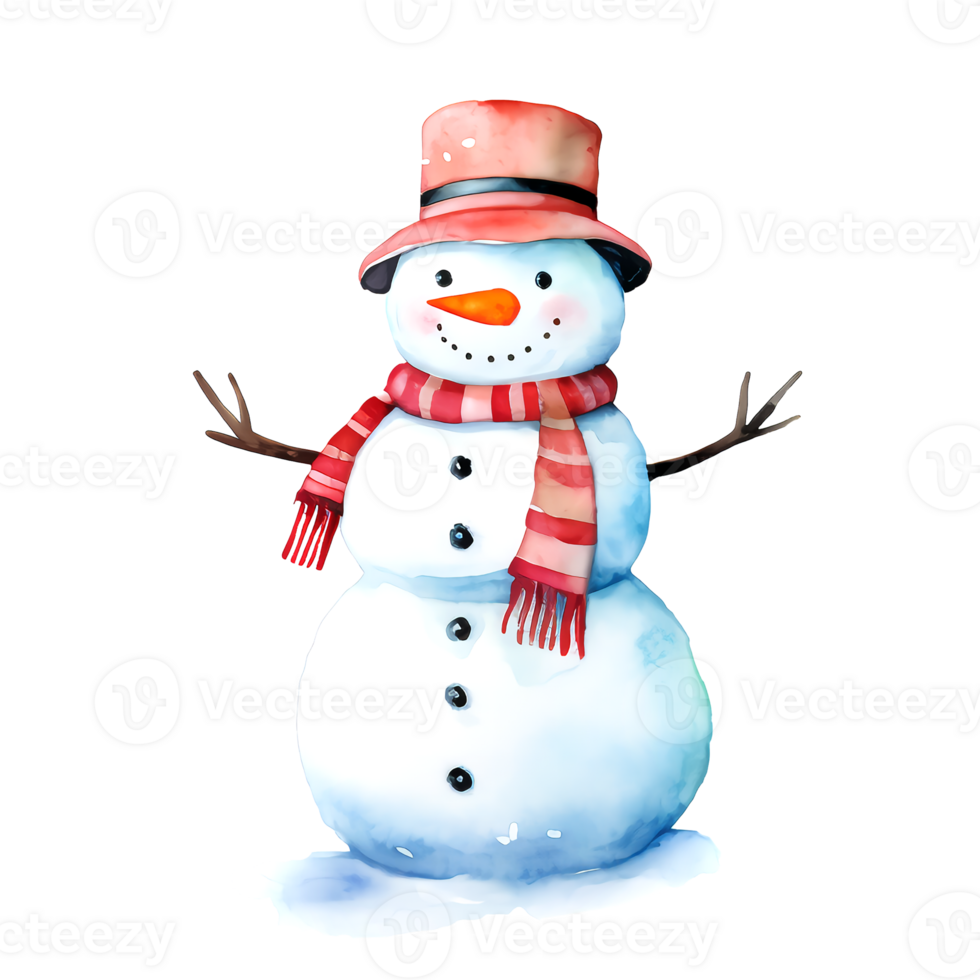 AI generated Watercolor Christmas Snowman. Clipart. AI generated. png