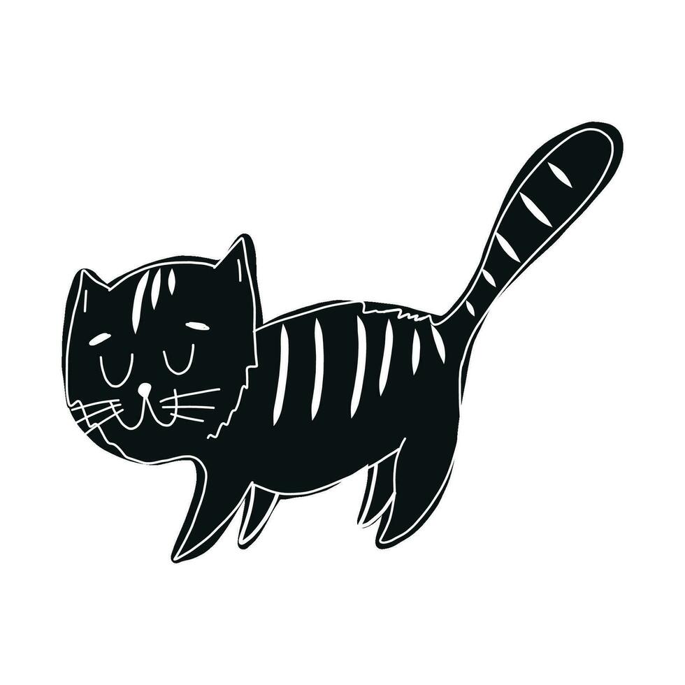 Cute black cat astronaut on a transparent background, drawn in a flat style. vector