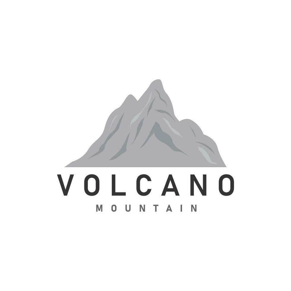 volcán logo ilustración silueta diseño volcán montaña en erupción con sencillo rocas y lava vector