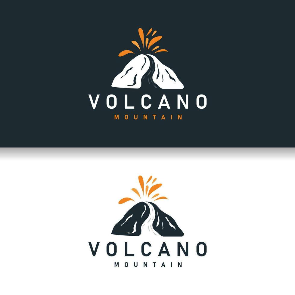 Volcano logo illustration silhouette design volcano mountain erupting with simple rocks and lava vector