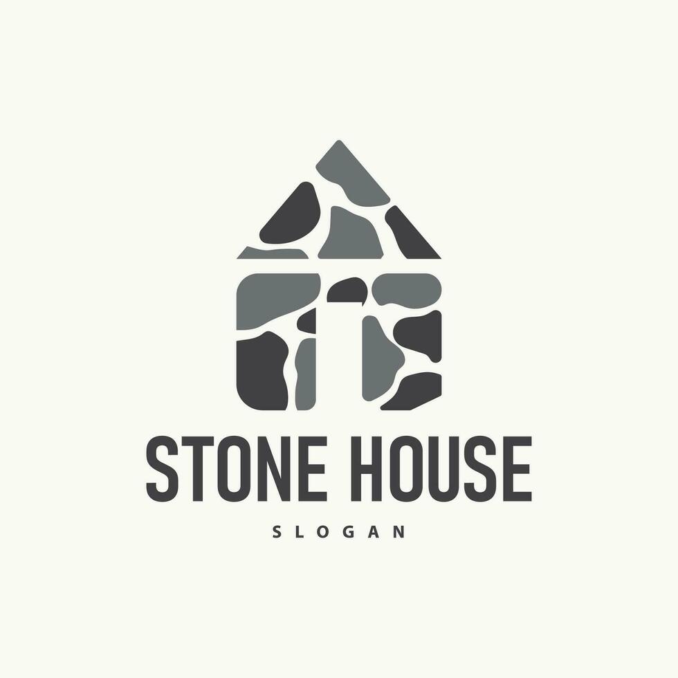 house stone logo design house rock geometric building structure elegant premium vector