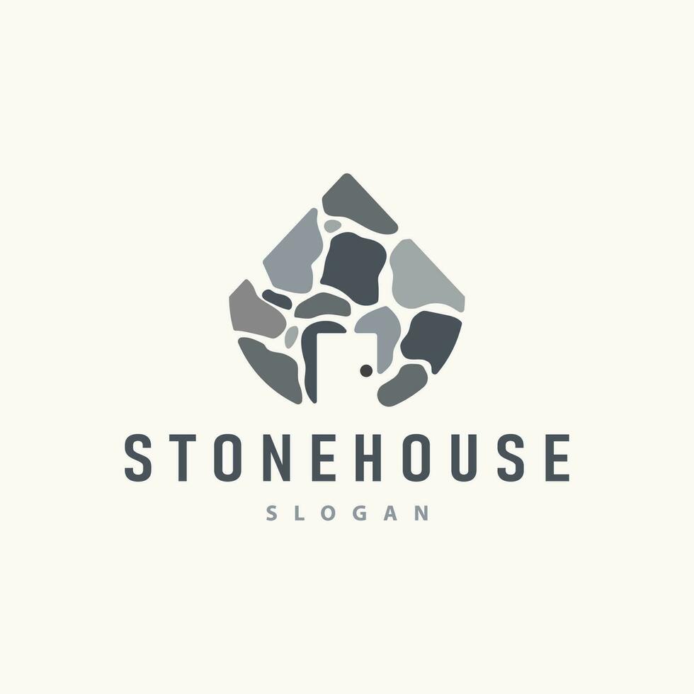 house stone logo design house rock geometric building structure elegant premium vector